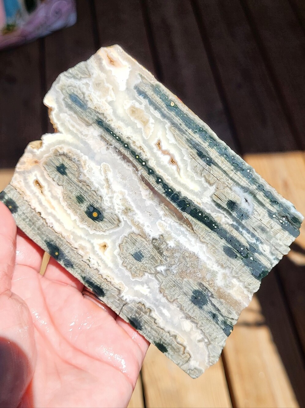 First Vein Ocean Jasper Slab in Green and Cream Full Of Druzy